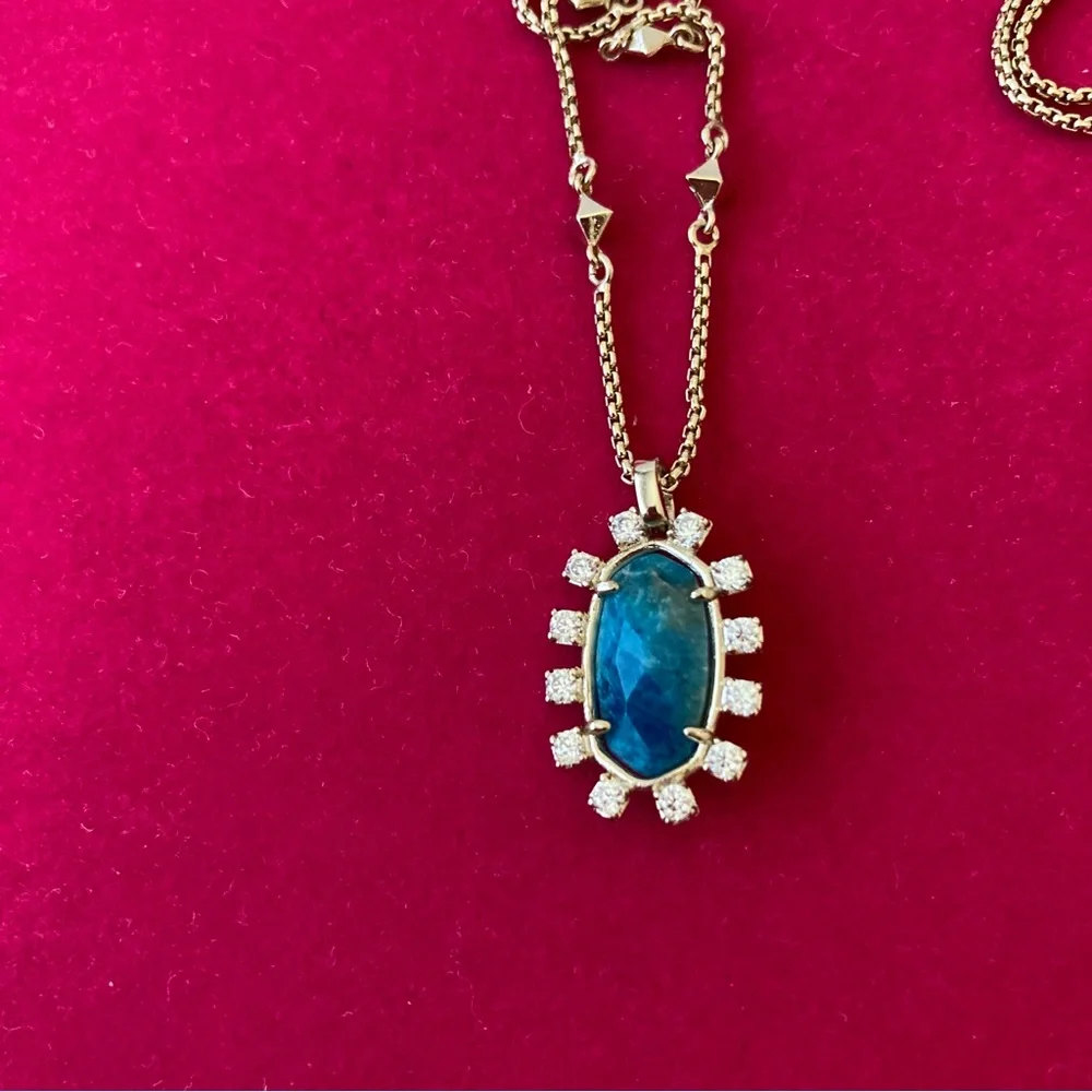 Kendra Scott Brett Necklace Blue Apatite Stone Cubic Zirconia Lariat Adjustable - Picture 4 of 6